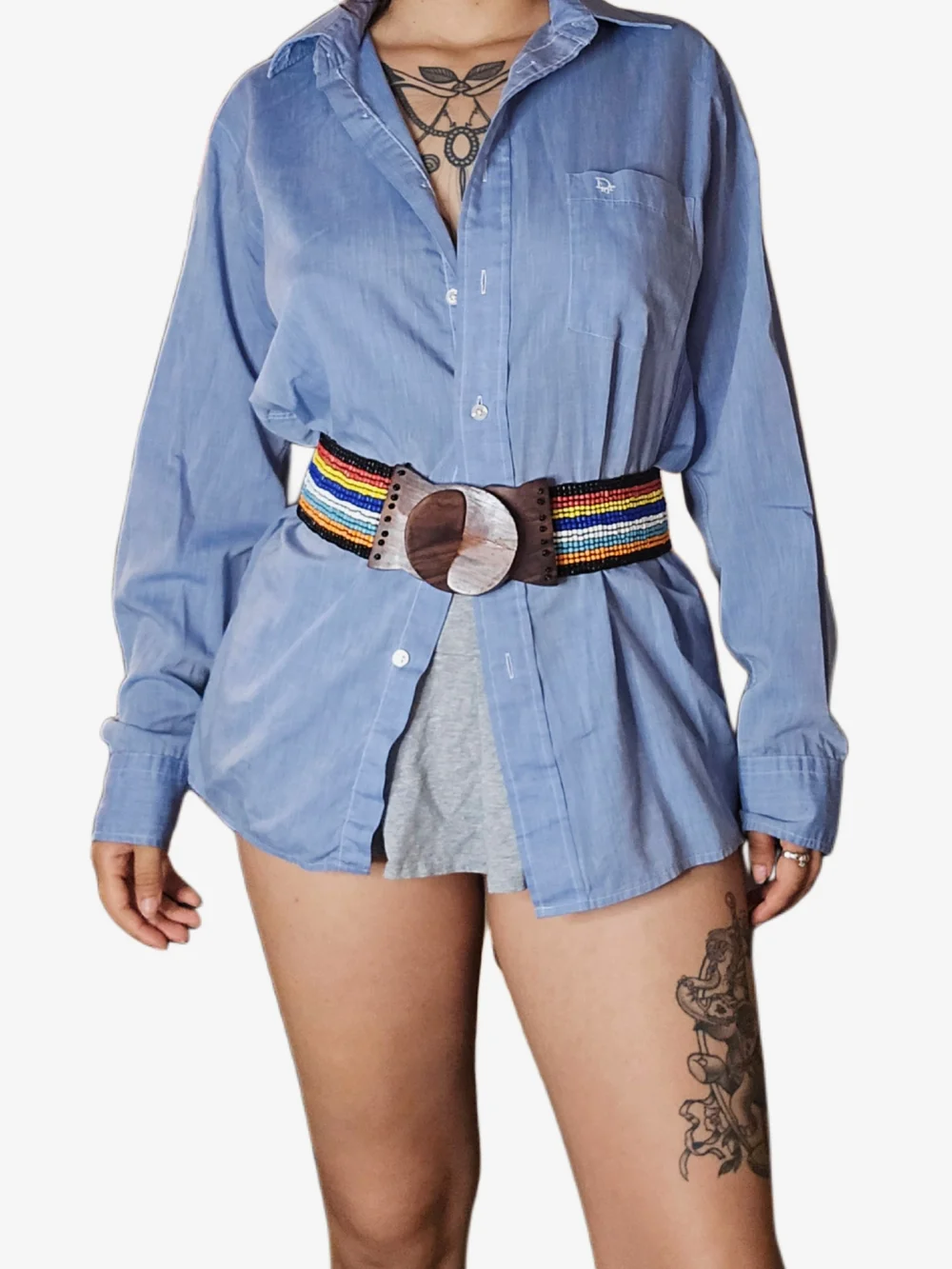 Y2k Beaded Multicolor Waist Belt with Wooden Buckle!